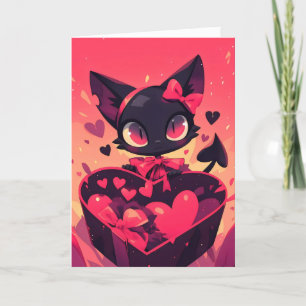 Cartão De Festividades Amor de Gato Demônico Negro