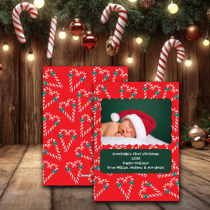 Cartão De Festividades Amor de Natal Doces Barras de Açúcar Foto do Bebê