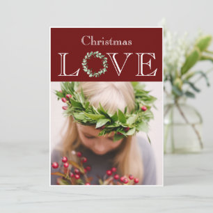 Cartão De Festividades Amor de Natal Foto Coroa de Eucalipto Vermelho