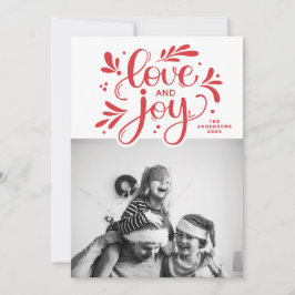 Cartão De Festividades Amor e Alegria. Caligrafia com script Red Christma