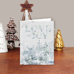 Cartão De Festividades Amor e alegria Winter Snow Forest e Stag Happy<br><div class="desc">Cartão de natal personalizado de amor e alegria com a floresta de inverno nevado e assado em tons suaves de azul e verde. A redação diz "desejar que você ame e alegre" e você pode personalizar o texto restante. Design de aquarela sutil e elegante com tipografia decorativa.</div>