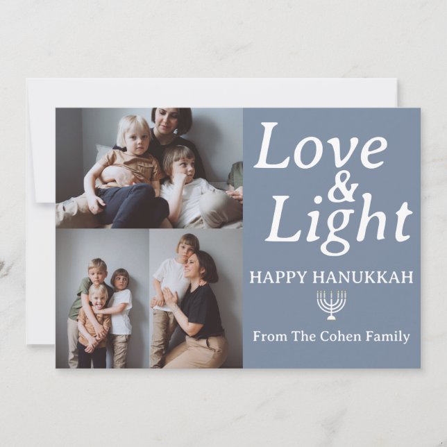 Cartão De Festividades Amor e Luz | Colagem de fotos da família Hanukkah (Frente)