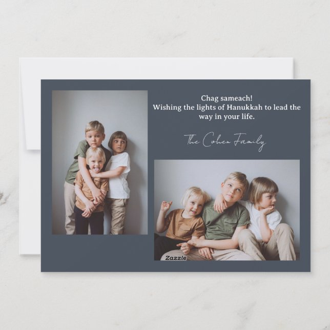 Cartão De Festividades Amor e Luz | Colagem de fotos da família Hanukkah (Verso)