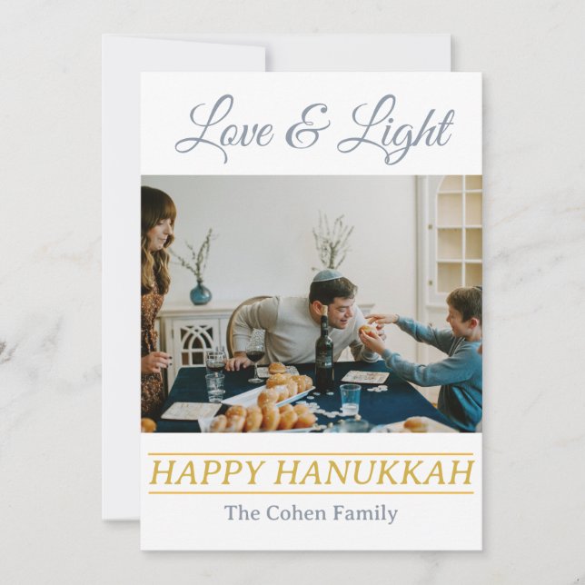 Cartão De Festividades Amor e Luz | Foto simples da família Hanukkah (Frente)