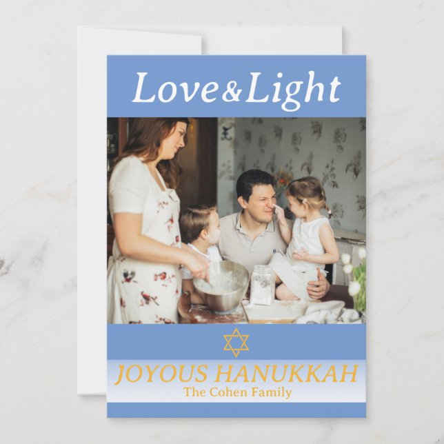 Cartão De Festividades Amor e Luz | Foto simples da família Hanukkah (Frente)