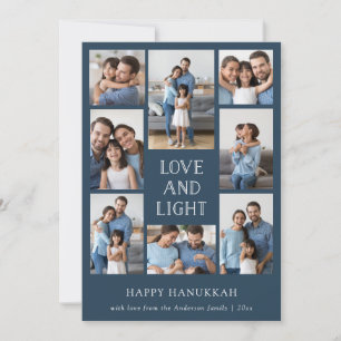Cartão De Festividades Amor e Luz Hanukkah Azul de Fotos Múltiplas da F