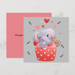 Cartão De Festividades Amor elefante fofo do dia dos namorados 