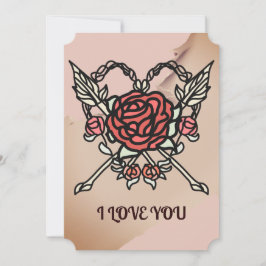 Cartão De Festividades Amor Minimalista Rosas e Flechas 