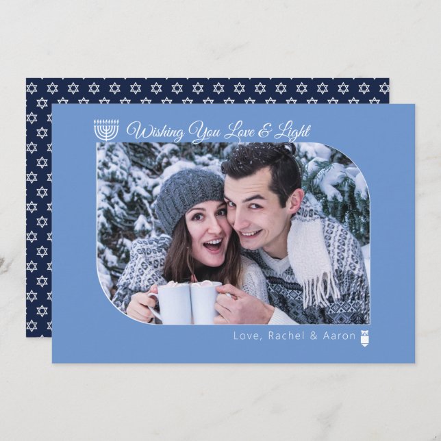 Cartão De Festividades Amor moderno e Hanukkah leve desejo feriado fotogr (Frente/Verso)