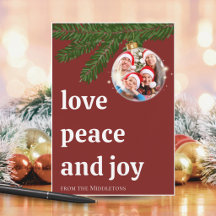 Amor Paz Alegria Natal Pilha Foto Vermelho Profund