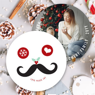 Cartão De Festividades Amor Paz Joy Mustache Foto Engraçada do Smiley fac