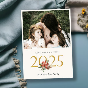 Cartão De Festividades Amor Paz Saúde Poinsettia Bunch Dourado 2023 Foto