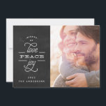 Cartão De Festividades AMOR PEACE JOY Chalkboard Foto de Natal<br><div class="desc">AMOR A JOY PEACE para o seu Cartão com fotos de Férias. Chalkboard e branco. Lindo tipografia,  tema de natal. Natal religioso.</div>