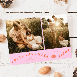 Cartão De Festividades Amor Risos Luz Natal Foto Laranja Rosa