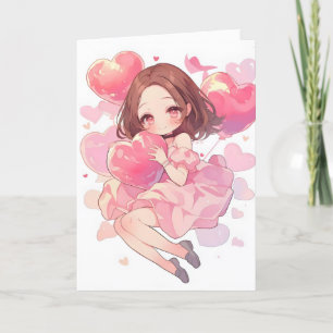 Cartão De Festividades Amor Rosa Com Animação Kawaii