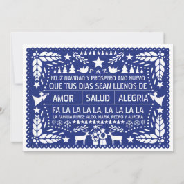 Cartão De Festividades Amor, salud, alegría papel picado blue Christmas