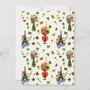 Cartão De Festividades Amor Vintage Floral Torre Eiffel Borboleta Paris