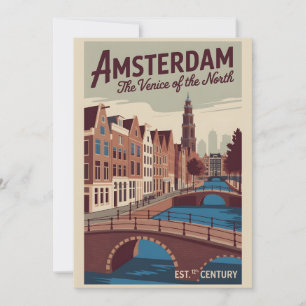 Cartão De Festividades Amsterdã Holanda Paisagem Aérea Retro Viagem