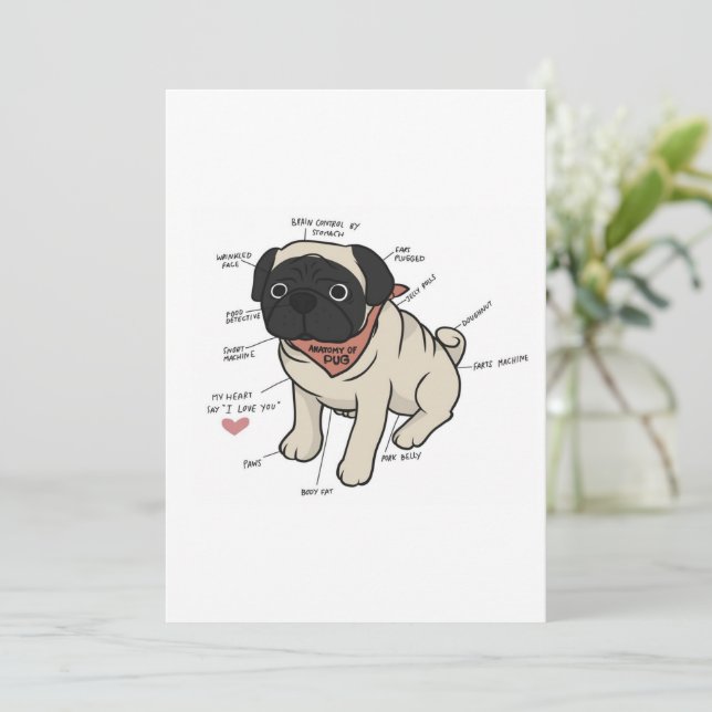 Cartão De Festividades Anatomia Do Cachorro Pug (Em pé/Frente)