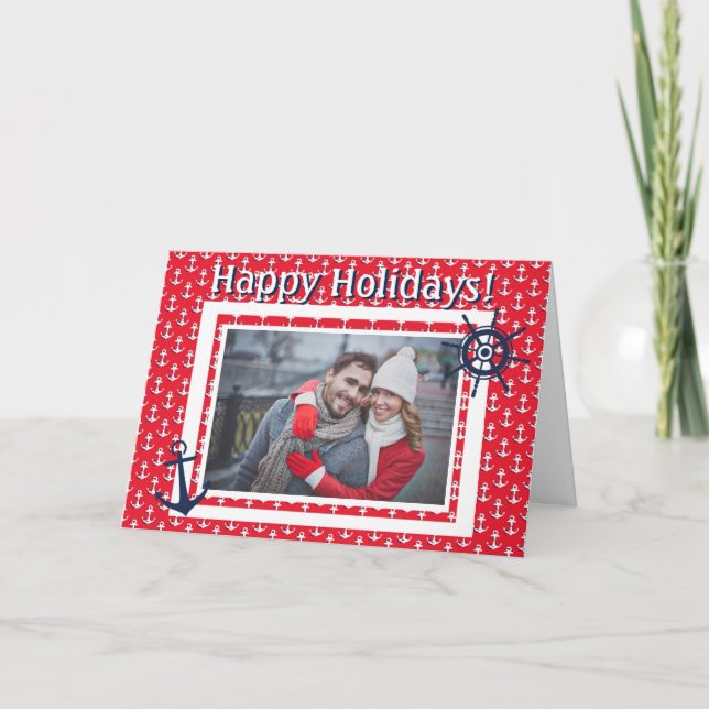 Cartão De Festividades Ancoragem Náutica e náutica Foto e Texto Personali (Frente)