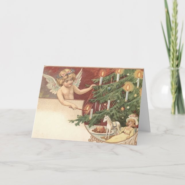 Cartão De Festividades Angel acendendo as velas de Natal (Frente)