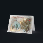 Cartão De Festividades Angel and Snowman Sparkle Christmas Card<br><div class="desc">Pretty snowman ornament hanging from the Christmas Tree, gold and burgundy accents with the quote, "Tis the Season to Sparkle" on the inside.</div>