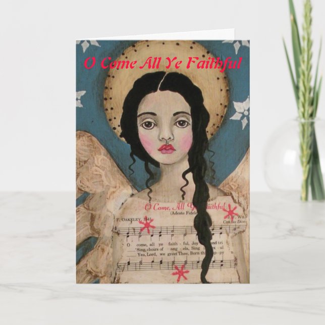 Cartão De Festividades Angel Christmas Card O Come All Ye Faithful (Frente)
