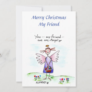 Cartão De Festividades Angel Desenhando Roxo Verde Verde "Você Meu Amigo"