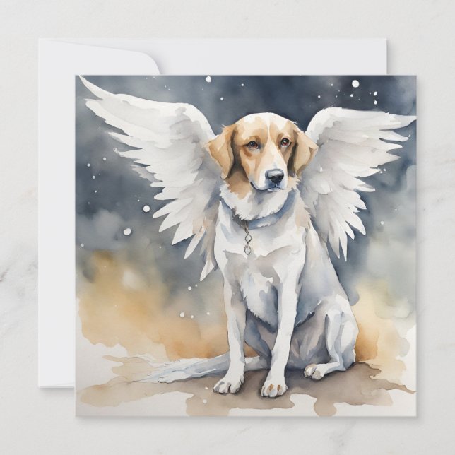 Cartão De Festividades Angel Dog Watercolor (Frente)