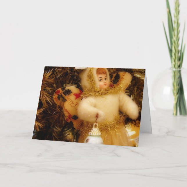 Cartão De Festividades Angel on Tree, Happy Holidays (Frente)