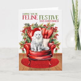 Cartão De Festividades Angora Christmas Cat FELINE Festivo