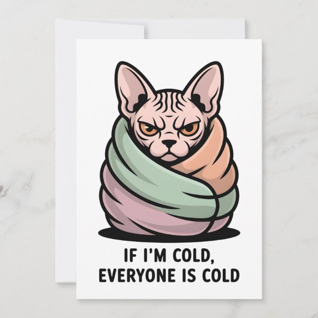 Cartão De Festividades Angry Sphynx Cat Cold Humor Cartoon Art (Frente)