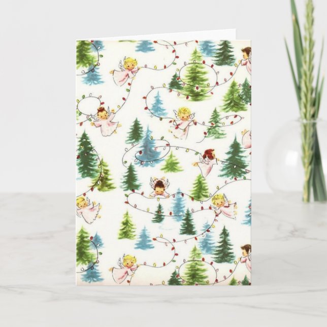 Cartão De Festividades Ângulos de vindima e luzes de Natal (Frente)