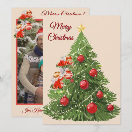 Cartão De Festividades Ângulos decorando a árvore | Creme