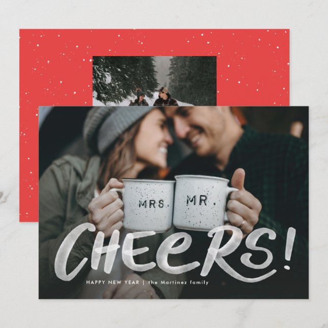 Cartão De Festividades Anima dois felizes anos novos de aquarela fotográf (Frente/Verso)