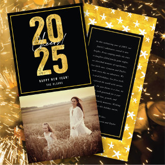Cartão De Festividades Anima-Se Com A Tipografia Dourada De 2025 Foto De