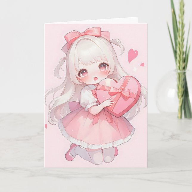 Cartão De Festividades Animadora Rosa Kawaii (Frente)