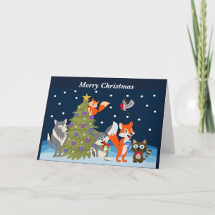 Cartão De Festividades Animais Animados Feliz Natal