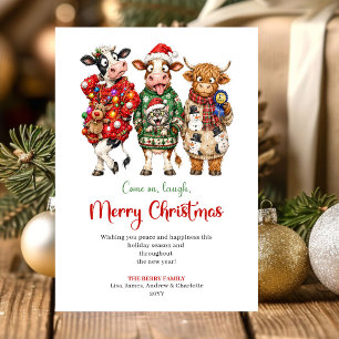 Cartão De Festividades Animais Caprichosos Elegantes Saudação de Natal