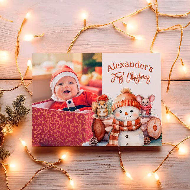 Cartão De Festividades Animais da Floresta Bebê Primeiro Natal (Criador carregado)