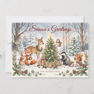 Cartão De Festividades Animais da Floresta em Aquarela Natal