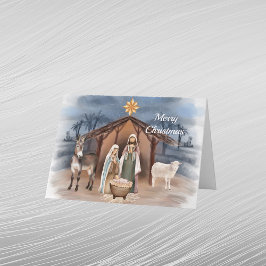 Cartão De Festividades Animais da Natividade de Natal em Aquarela Cristã