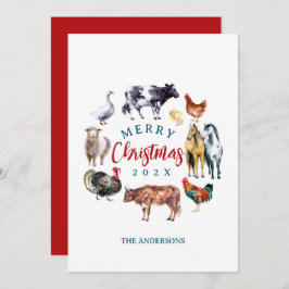 Cartão De Festividades Animais de fazenda aquarela decoração country