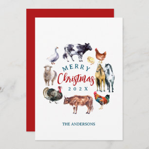 Cartão De Festividades Animais de fazenda aquarela decoração country