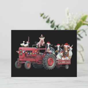 Cartão De Festividades Animais de Fazenda Caminhão de Natal Trator Countr