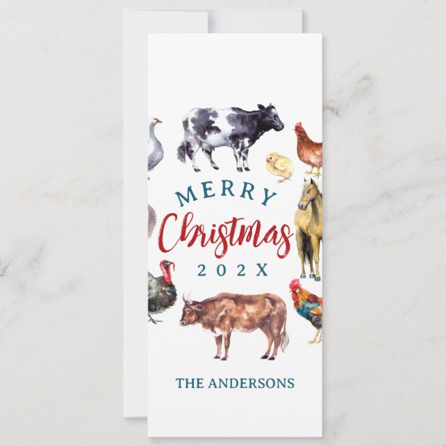 Cartão De Festividades Animais de fazenda decoração aquarela country (Frente)