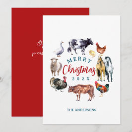 Cartão De Festividades Animais de fazenda em aquarela decoração country