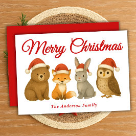 Cartão De Festividades Animais de Floresta Branca no Natal