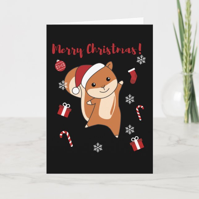 Cartão De Festividades Animais de Natal de Esquilo de Inverno (Frente)