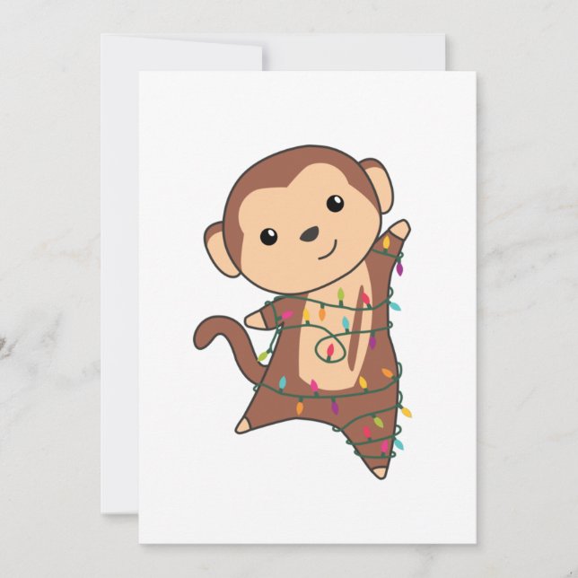 Cartão De Festividades Animais de Natal de Macaco Neve Inverno Macacos (Frente)